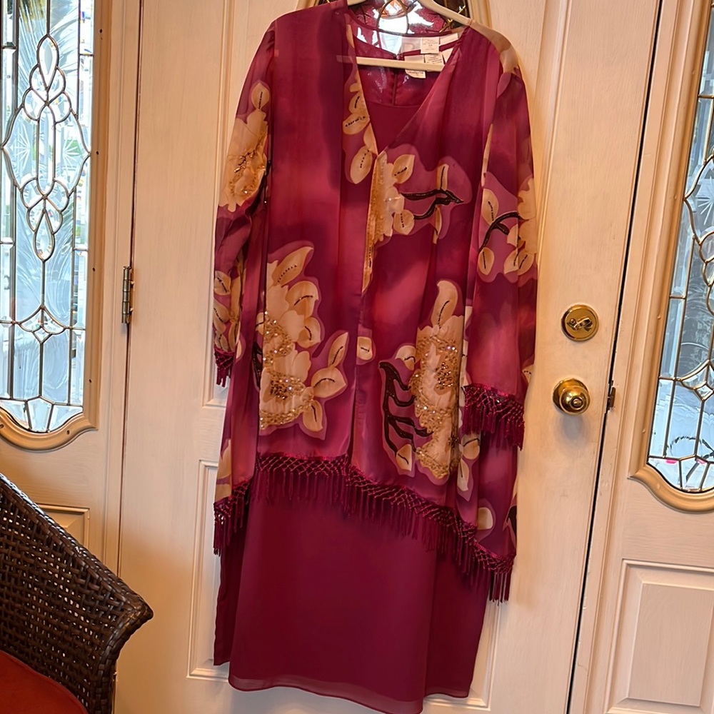 Roaman’s 2Pc Dress & Sheer Floral beaded Jacket, Sz 22W, Color:Plum